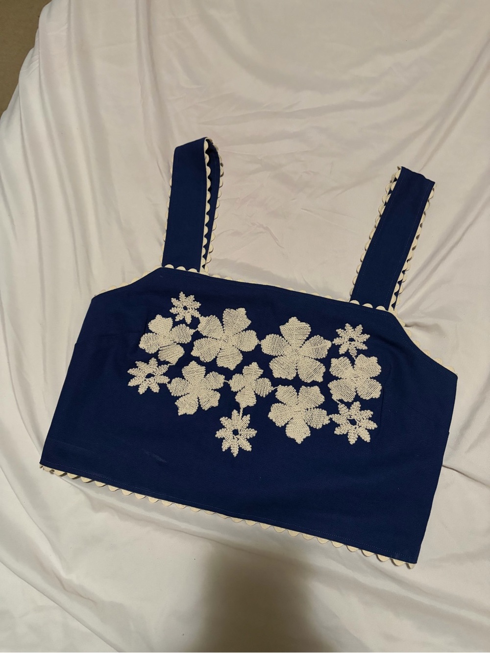 Sezane Marga Top Blue with Ecru Embroidery